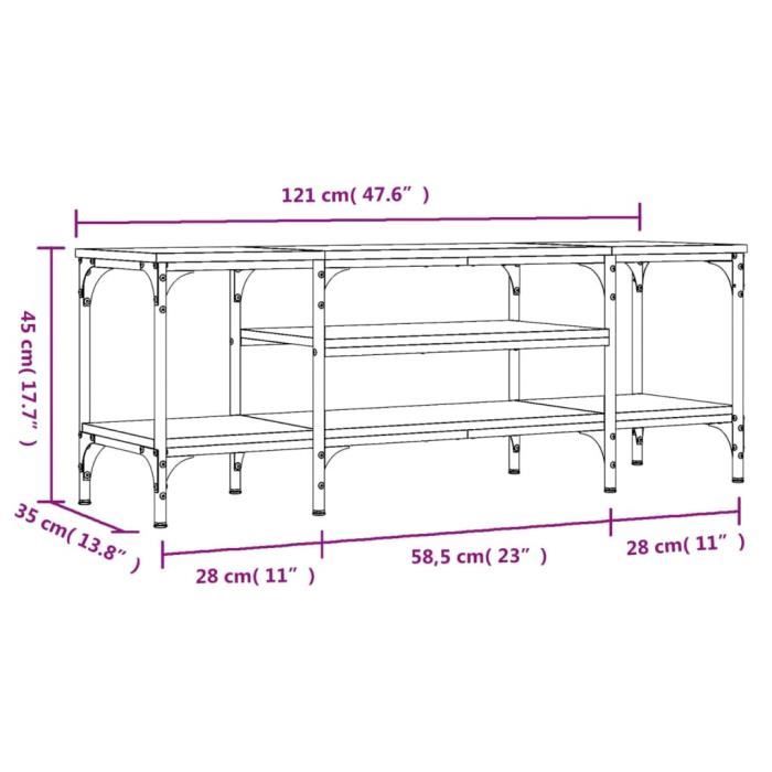 VidaXL TV Cabinet Smoked Oak 121x35x45 Cm Engineered Wood and Iron 831805