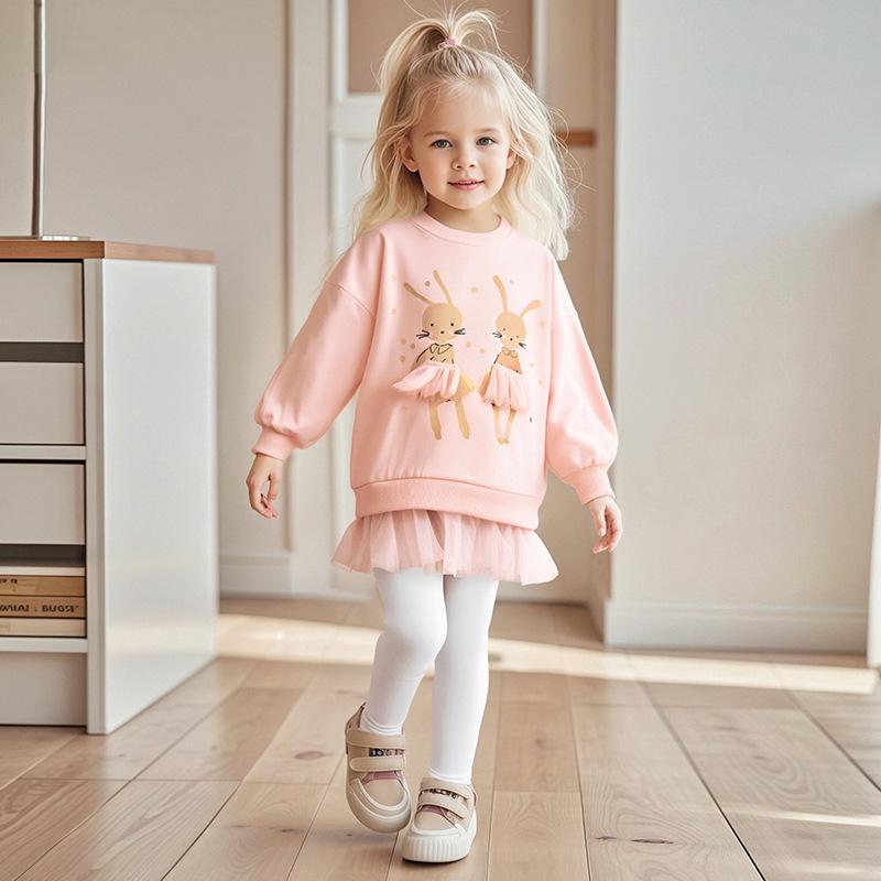 

Children s Suit Autumn New Girls Casual Sports Set Cartoon Cute Sweatshirt + Legging Pants Kids Clothes 7Y рожевий