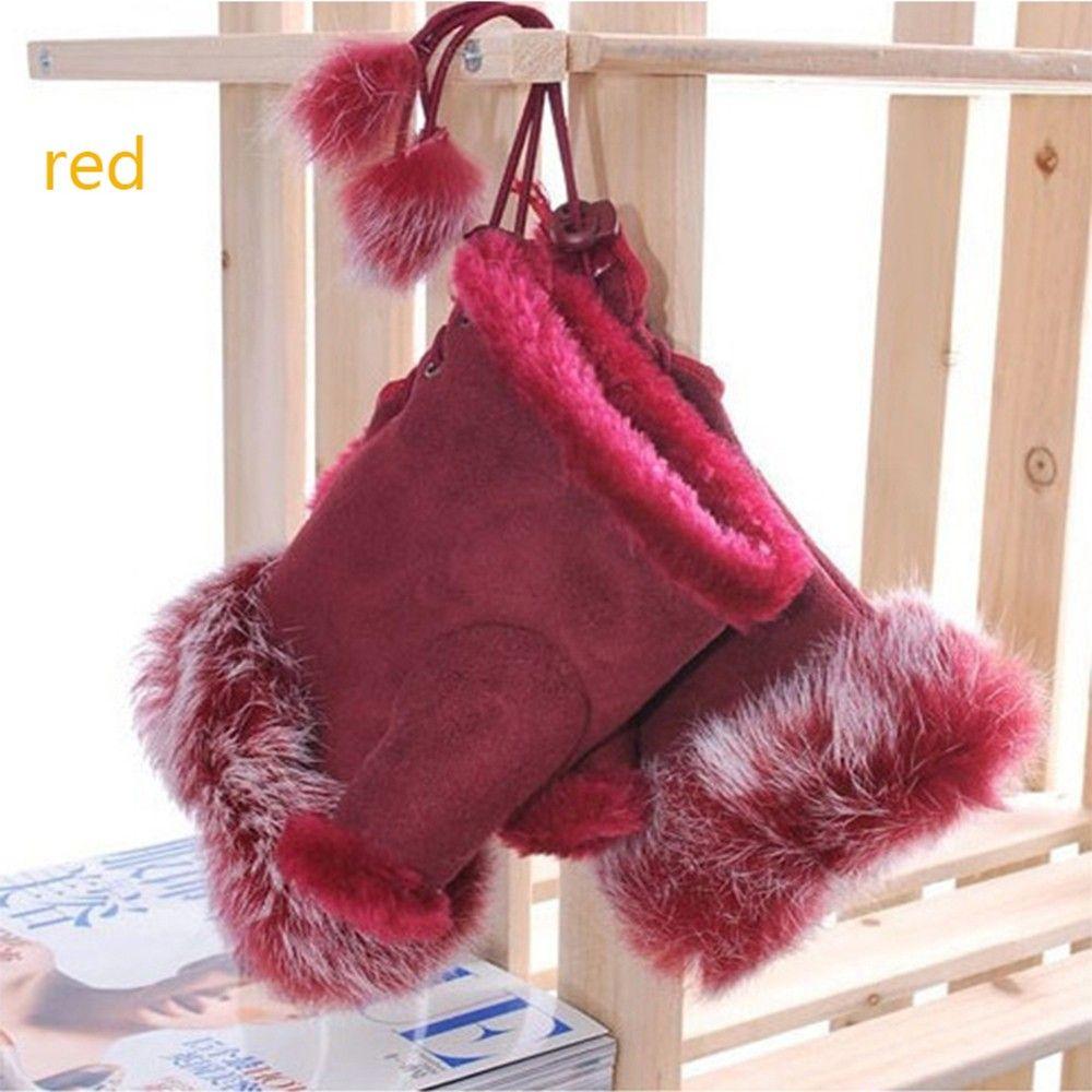 Gift Lady New Genuine Color Soft Trim Wrist Warm Rabbit Fur Women Gloves Fingerless