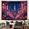 2D Flat - 2D Flat - 2D Flat 1pc Tapestry Tokyo Tower Cherry Blossom Night Wall Hanging Decor for Living Room, Bedroom, Office, Party Decor, Ideal Crea