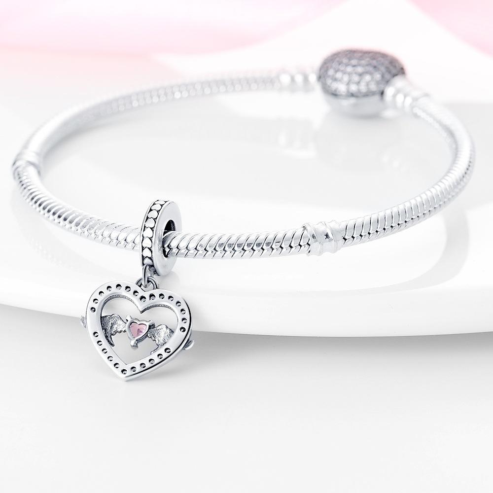 S925 Silver Heart Shaped Wings Pendant With Colorful Sparkling Zirconia DIY Jewelry Making Craft Accessories