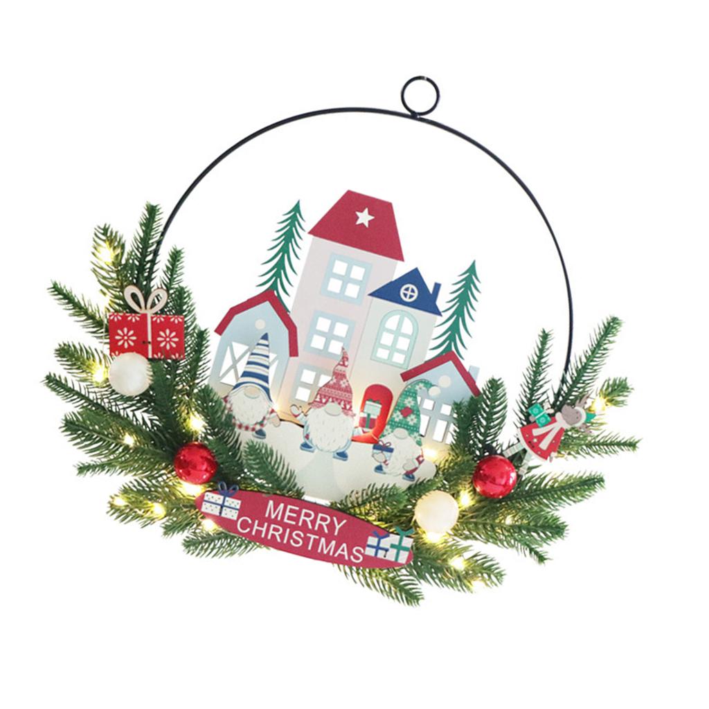Christmas Santa Gnomes Wood Sign LED Light Up Wreath Wall Window Front Door Hanging Decoration for Festival Home Decors