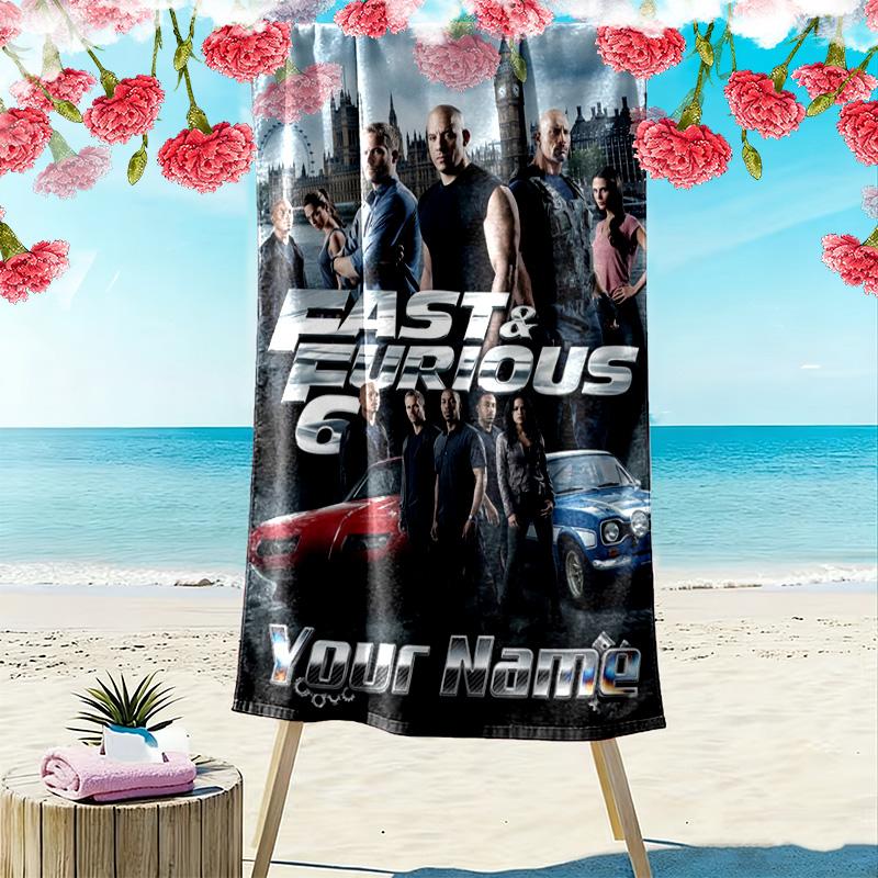 Name Custom Fast Furious Print Beach Towel, Large Soft Quick Dry Towel for Beach Camping Swimming