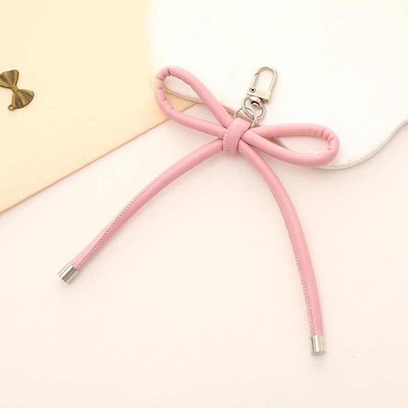 Fashionable Grunge PU Leather Bowknot Keychain Vintage Styles Bag Pendant Accessory for Korean Fashion Enthusiasts