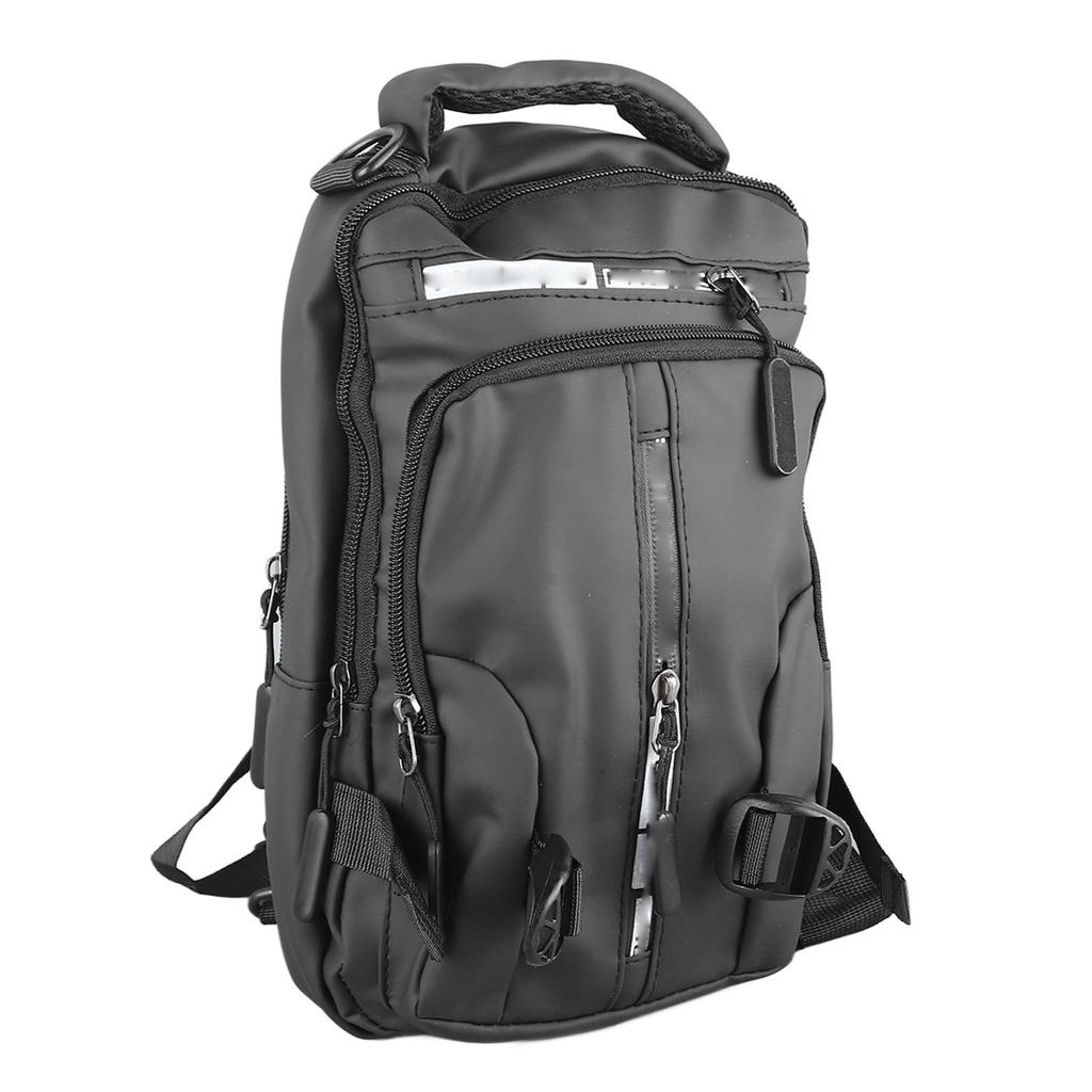 Men Nylon Backpack Waterproof Fashionable Multi Pocket Shoulder Chest Messenger Bag with USB Charging Port 5 Pocket