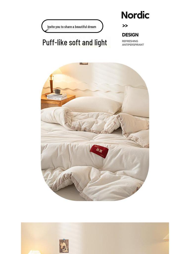 2023 Premium Washed Cotton Soybean Embroidered Thick Autumn/Winter Quilt for Single/Double Beds