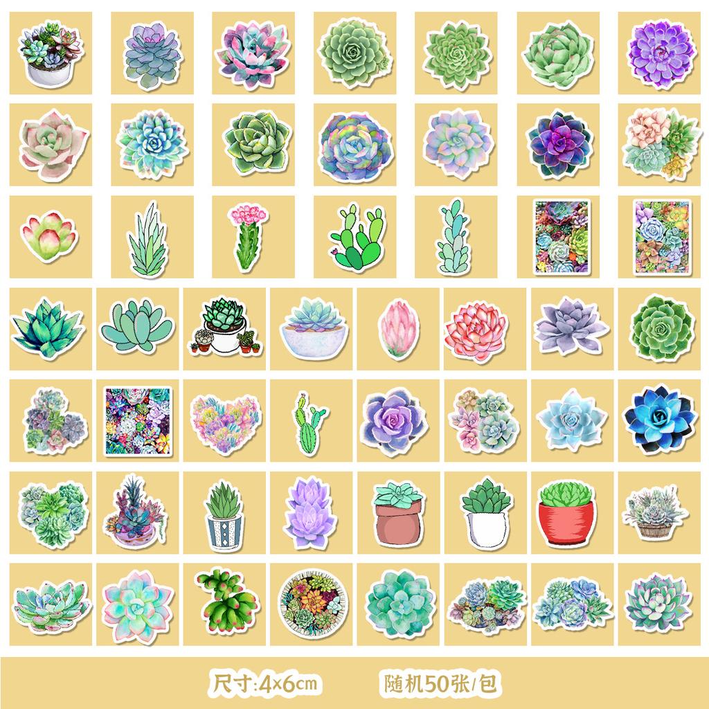 50/100 Cute Style Flowers and Succulent Graffiti Stickers Suitcase Decoration Waterproof Stickers DIY Hand Account Stickers