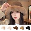 Warm Plus Velvet Panama Hat Wide Brim Winter Fisherman Hat Kawaii Fluffy Fur Bucket Hat  Lady