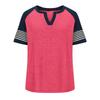 2024 Euro-America V-Neck Color Block Short Sleeve Loose Top