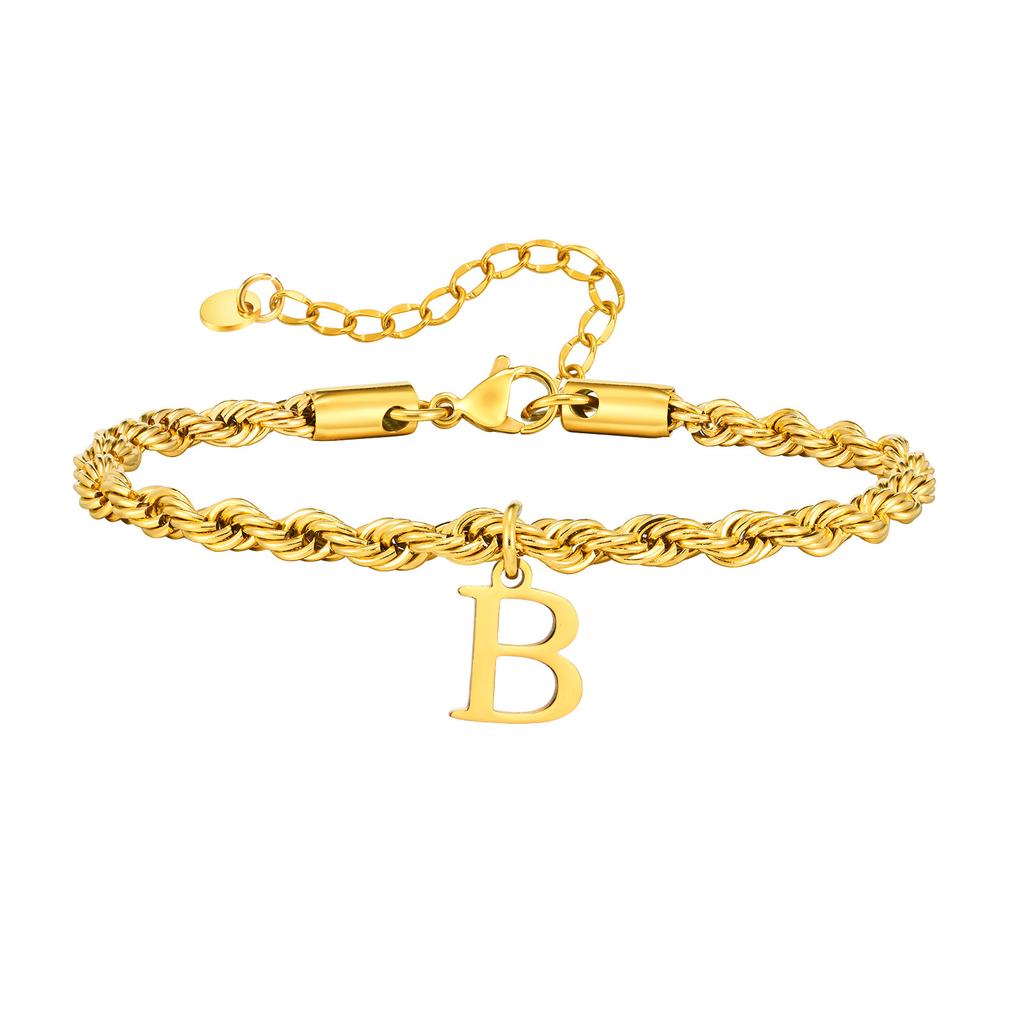 Vnox Braccialetti con Lettere A-Z per Uomo, Braccialetto a Catena Intrecciata in Acciaio Inossidabile Placcato Oro, Classico Braccialetto con Nome Regalo per Lui