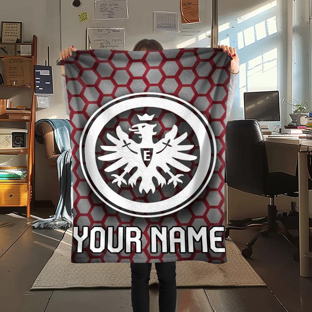 1PC Custom Name Eintracht Frankfurt Patterned Flannel Blanket Suitable For All Seasons for Home Decor Warmth and Comfort Gifts Holiday Present