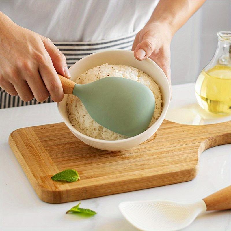 Creative Vertical Silicone Rice Spoon Heatresistant Wooden Handle Non Stick Rice Spoon Household Electric Rice Cooker Rice Spoon