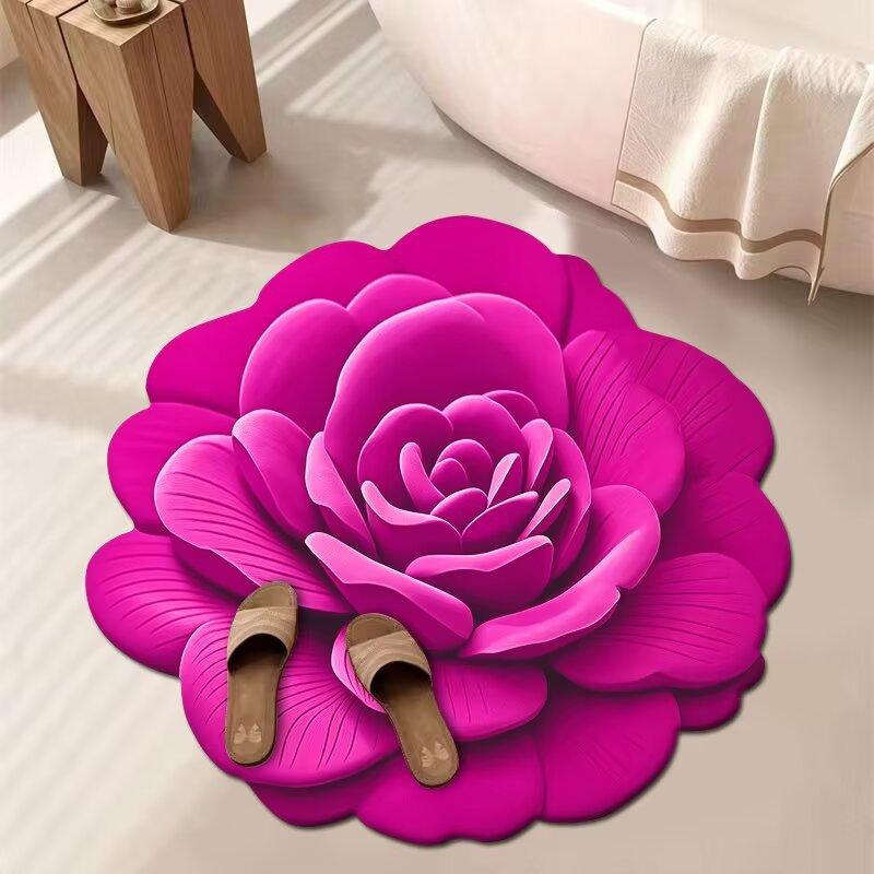 

3D Цветочный Ковер Ванная Комната Впитывающий Бытовой Противоскользящий Грязеотталкивающий Легкий в Уходе Коврик для Ног 120X120 CM