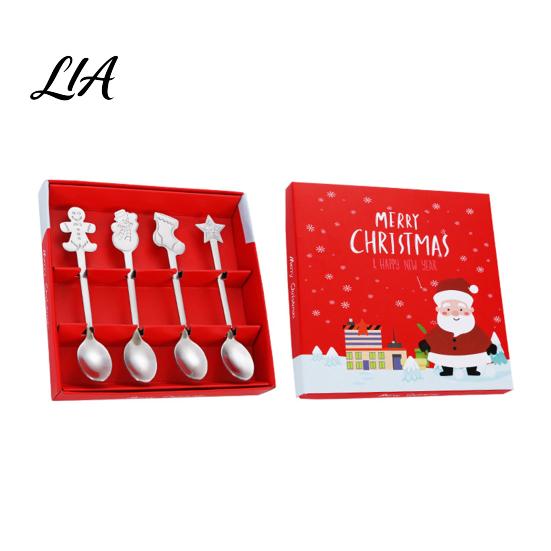 Home Afternoon Tea Accessories 4Pcs Christmas Stainless Steel Spoons Set, Gingerbread Man Tree Coffee Flatware Set Stirring Teaspoons, Dessert