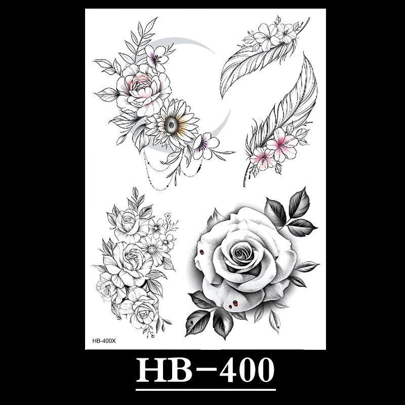 Flower Sketch Tattoo Sticker, Black And White Half Arm Tattoo Sticker, Waterproof And Sweat Proof Tattoo