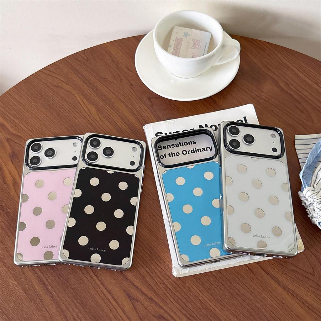 Electroplated Polka Dot Square Mirror Case for iPhone 14/13 & Apple 17/16/15 PROMAX with Drop Protection