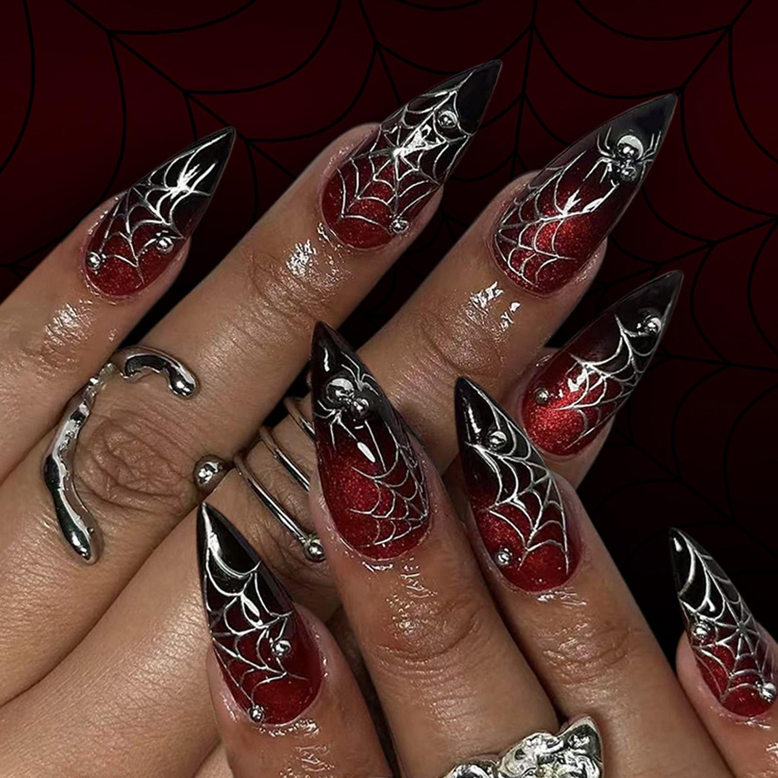 

Хэллоуин Накладные ногти Миндаль Накладные ногти Паук Акриловые ногти Глянцевые Накладные ногти Наклейки для ногтей Полное покрытие Накладные ногти