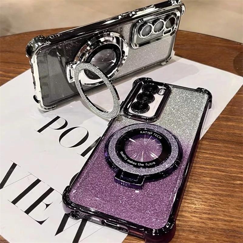 Luxury Glitter Magsafe Magnetic Ring Stand Case for Samsung Galaxy S24 S23 S25 Ultra A55 A35 A25 A15 A05S A71 A54 A53 A52 Cover
