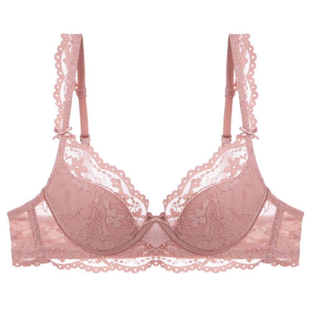 

Кружевной бюстгальтер женский тонкий с эффектом пуш-ап для маленькой груди, мягкий на косточках, с непустой чашкой L розовый