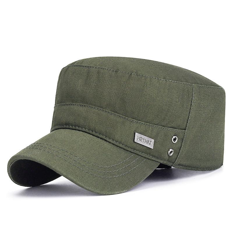 Men's Outdoor Casual Flat-topped Cap with Air Holes Metal Square Label Sunshade Breathability and Adjustable Baseball Cap