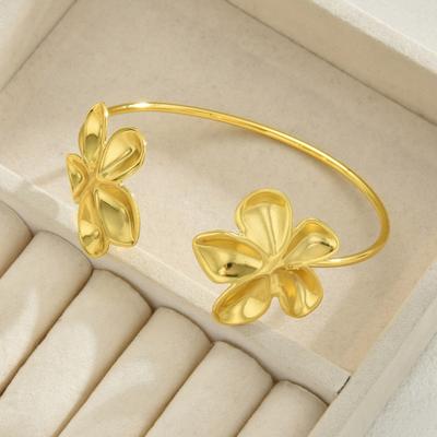 Women Flower Cuff Bracelet Adjustable Bracelet Bangle Elegant Floral Bracelet Anniversary Birthday Jewelry Gift for Her Wife