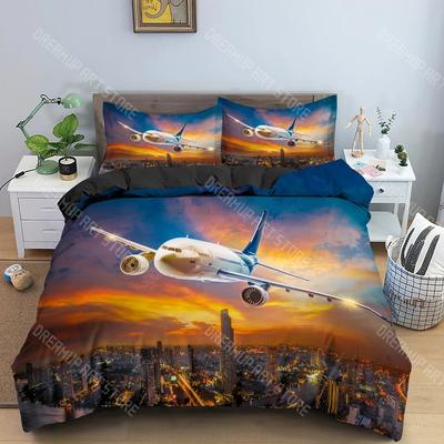 Boys Airplane Duvet Cover Set Children Teens Aviation Aircraft Runway Bedding Set 3D Airplane Cover Room Decortion for Adults