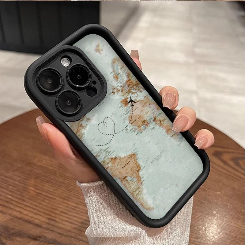 Wanderlust World Map Travel Route Art Phone Case for iPhone 17 16 15 14 13 12 11 Series Pro Max Plus Double Layer Protection