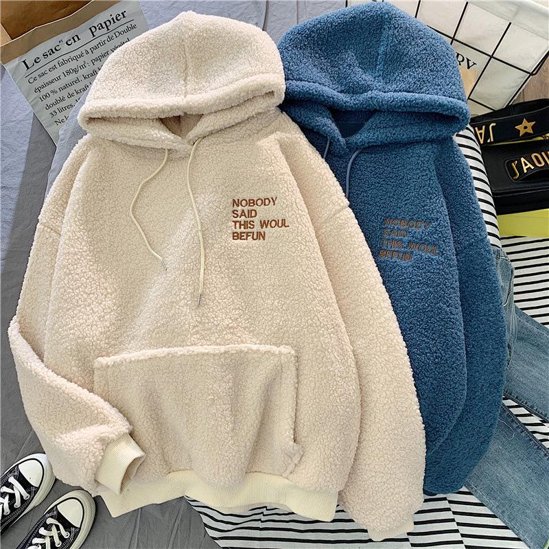 Official picture hooded fleece thickened lamb fleece furry sweater female students autumn and winter warm coat hair