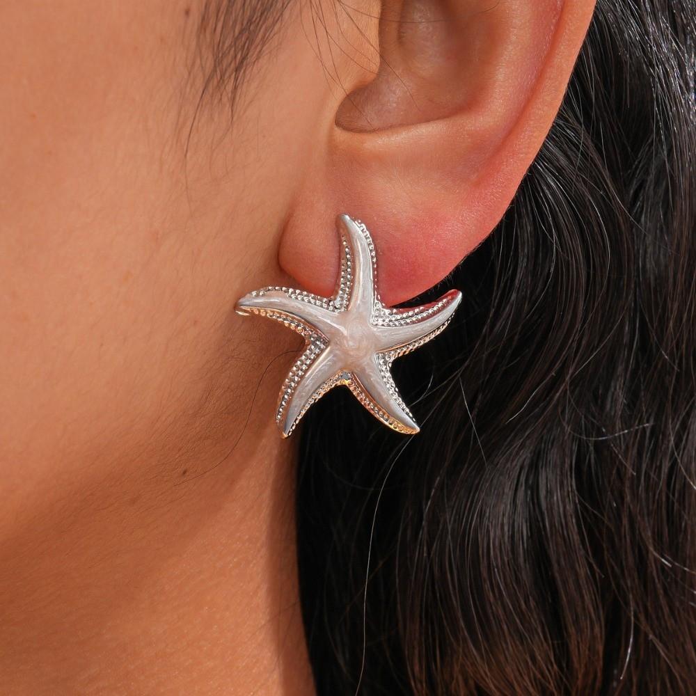 Zinc Zinc Alloy Starfish Stud Earrings Geometric Korean Style Earrings Funny Starfish Ear Studs  Ladies