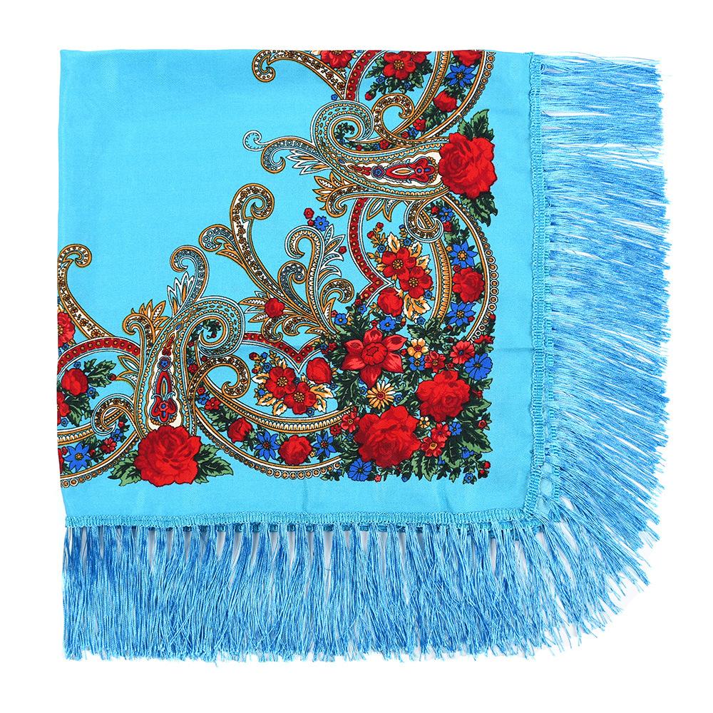 

100*100 см русский квадратный шарф женский роскошный цветочный принт бандана с бахромой украинская шаль