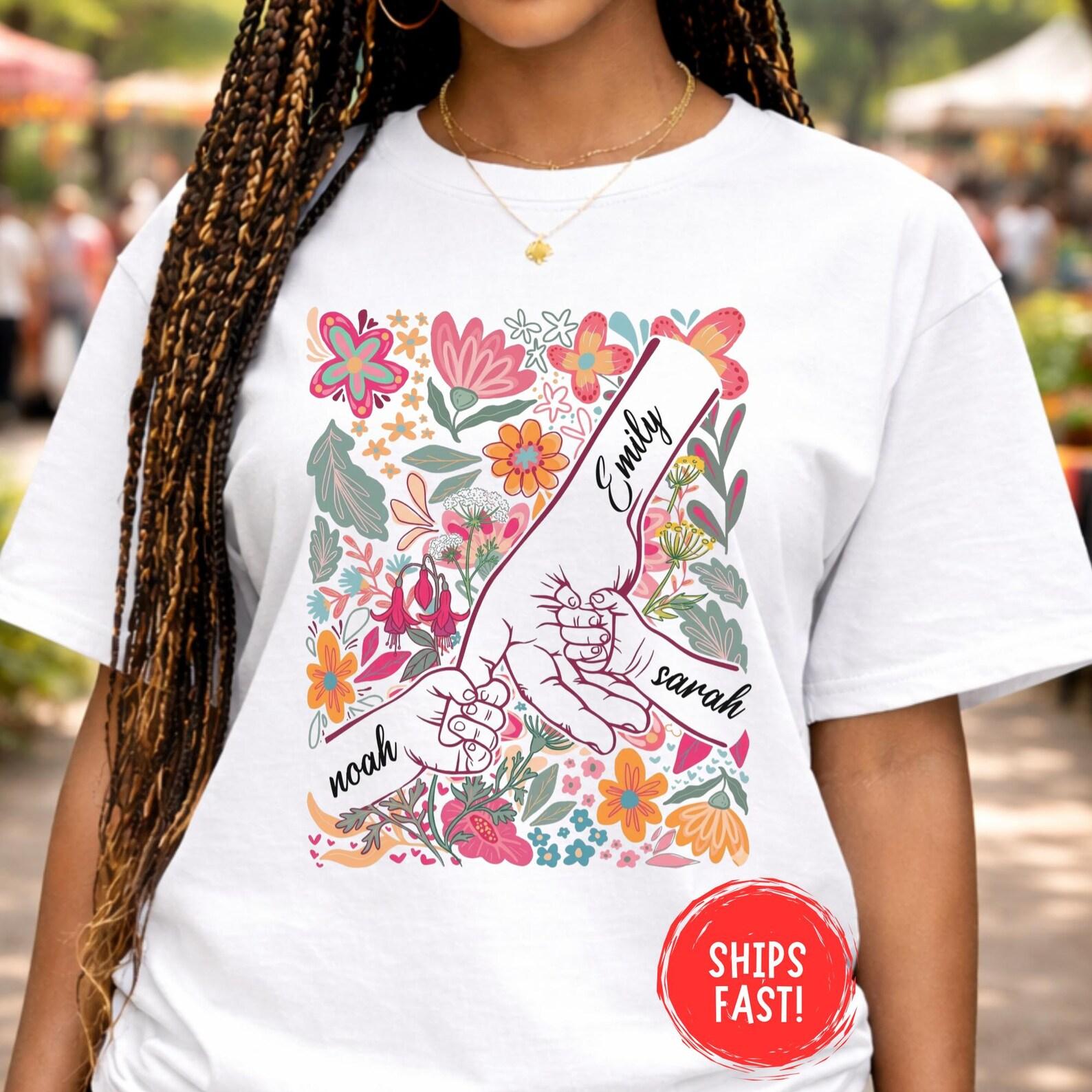 Hands Boho Floral Mom And Child Shirt Matching Family Tee Mama Mini Boho Floral Graphic Shirt Mother Daughter Gift Comfort Colors M