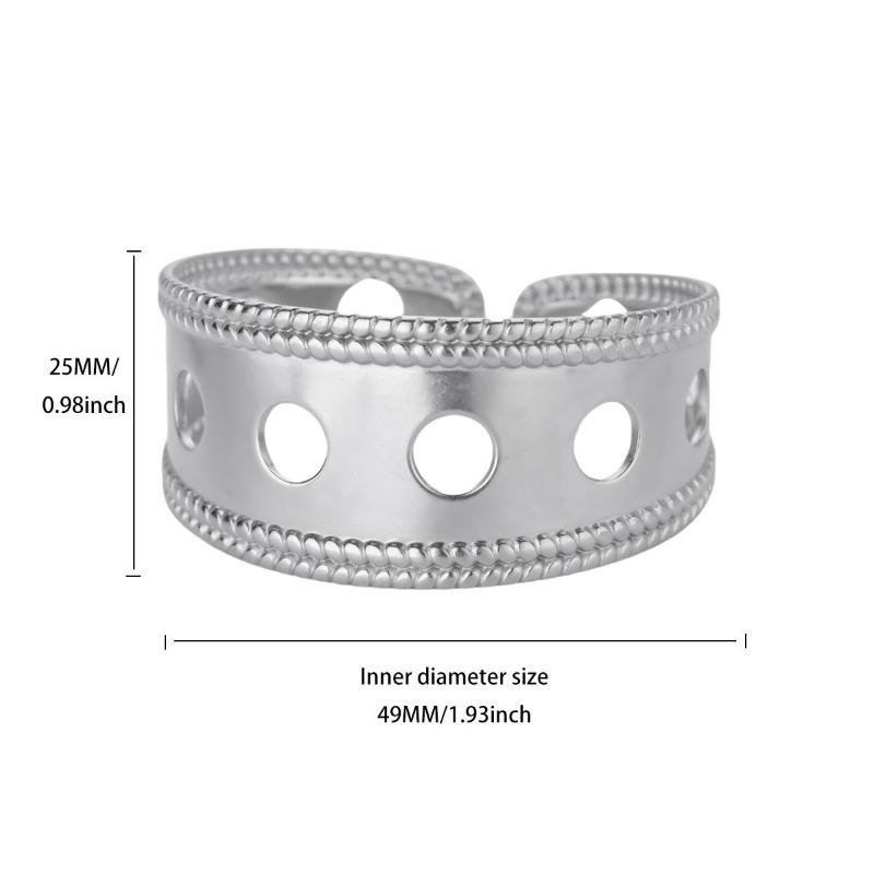 Wide Geometric Flower Stainless Steel Bracelet Women's Adjustable Open Bracelet Hip Hop Style