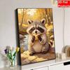 Sparkling Pearl Painting on Stretched Frame Cute Raccoon Eating DIY Bead Art Canvas Relaxing Hobby Gift for Craft Lovers Creative Projects