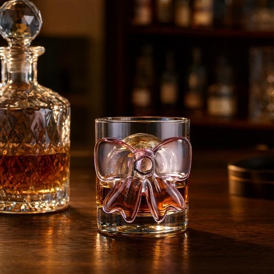 Bow Glass Cup, Breakfast Milk Coffee Mug, 300ml Whiskey Tumbler for Juice, Heat Resistant Tea Cup, Home Bar Decor Gift for Women