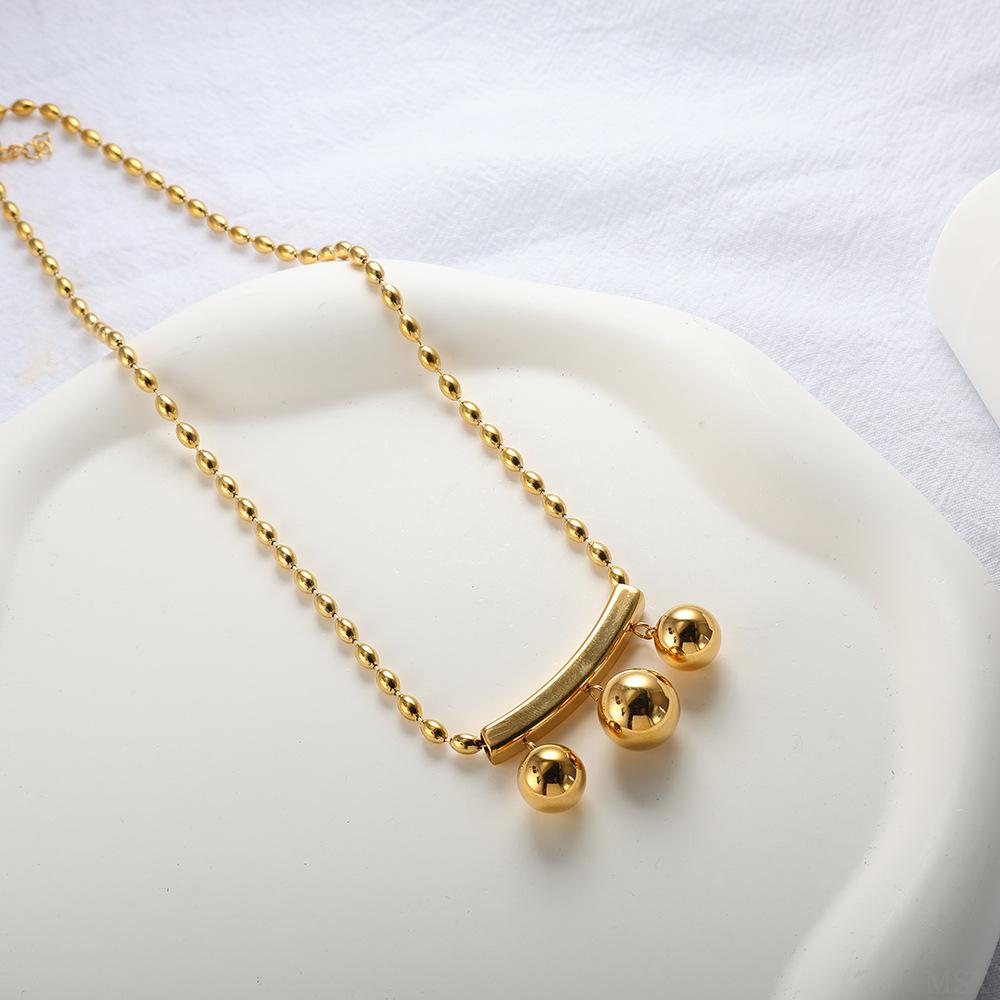 Western-style Trendy Stainless Steel Bead Pendant Necklace WomenEurope America Style Non-fading 18k Gold-plated Lightweight