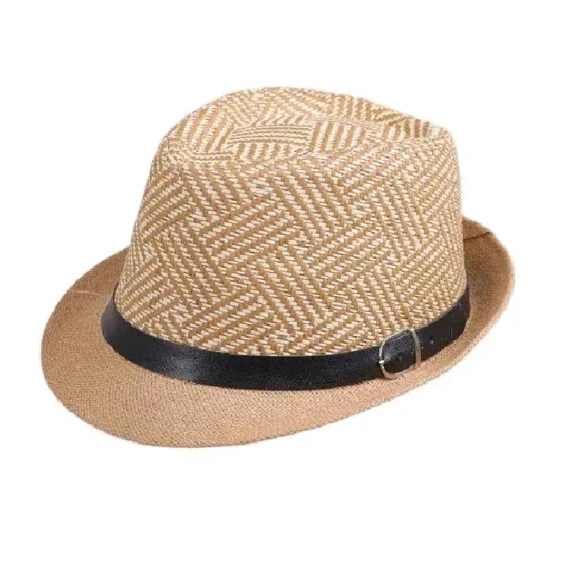 2025 New Korean Trendy Sun Hats British Top Hat Women's Men's Grometric Straw Hat Belt Jazz Hats Couple Beach Hat Fedoras Cap
