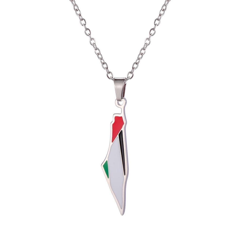 COOLTIME Palestine Map Flag Pendant Necklace for Women Stainless Steel Geography Map Shape Choker Chain Jewelry Wholesale