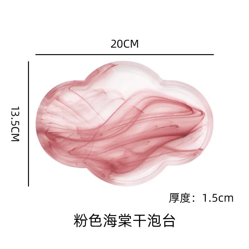 Light Luxury Home Cloud Mist Begonia Glass Tea Tray Creative Ink Glass Dry Foam Table Home Chinese Pot Bearing Small Saucer