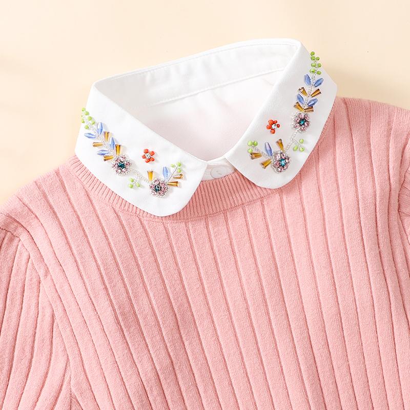 Handgemachter Chiffon-Falschkragen mit rundem Halsausschnitt und nagelfarbenen Perlen für Damen, modischer und vielseitiger dekorativer Kragen im Halbhemd-Stil