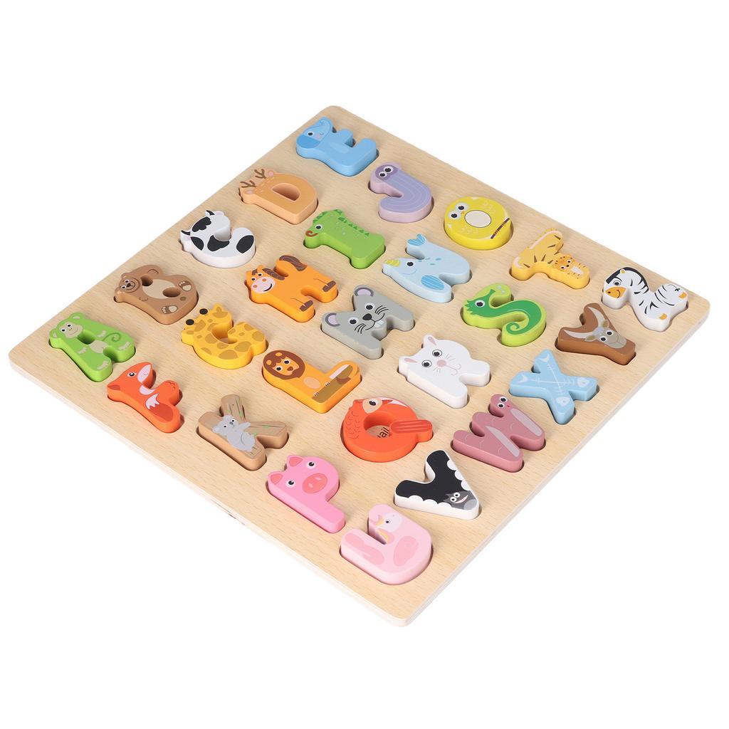 Dřevěná abeceda Puzzle hračky Kreslený zvířecí vzor Rozpoznávání písmen Puzzle Vzdělávací hračky