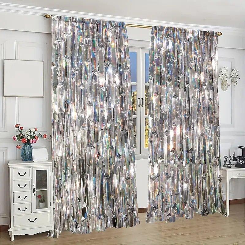 Colorful Crystal Pattern Printed Curtains   Bedroom and Living Room   Home Decoration   Room Decoration