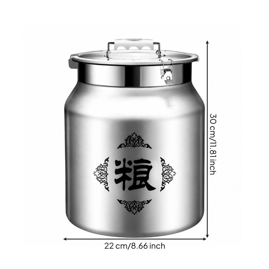 Sealed Food Container with Measuring Cup dampnessResistant ClampLid Stainless Steel Storage Jar