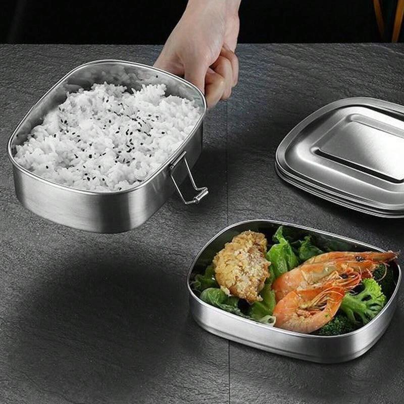 Doppelschichtige rechteckige Lunchbox - Edelstahl, versiegelt auslaufsicher, Bento-Behälter für Erwachsene/Studenten, Bento-Lunchbox