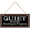 Silêncio Por Favor Reunião em Andamento Placa de Porta Suspensa, Placa de Madeira Suspensa de Casa de Fazenda Decoração Rústica de Arte de Parede 5,9x11,8 polegadas