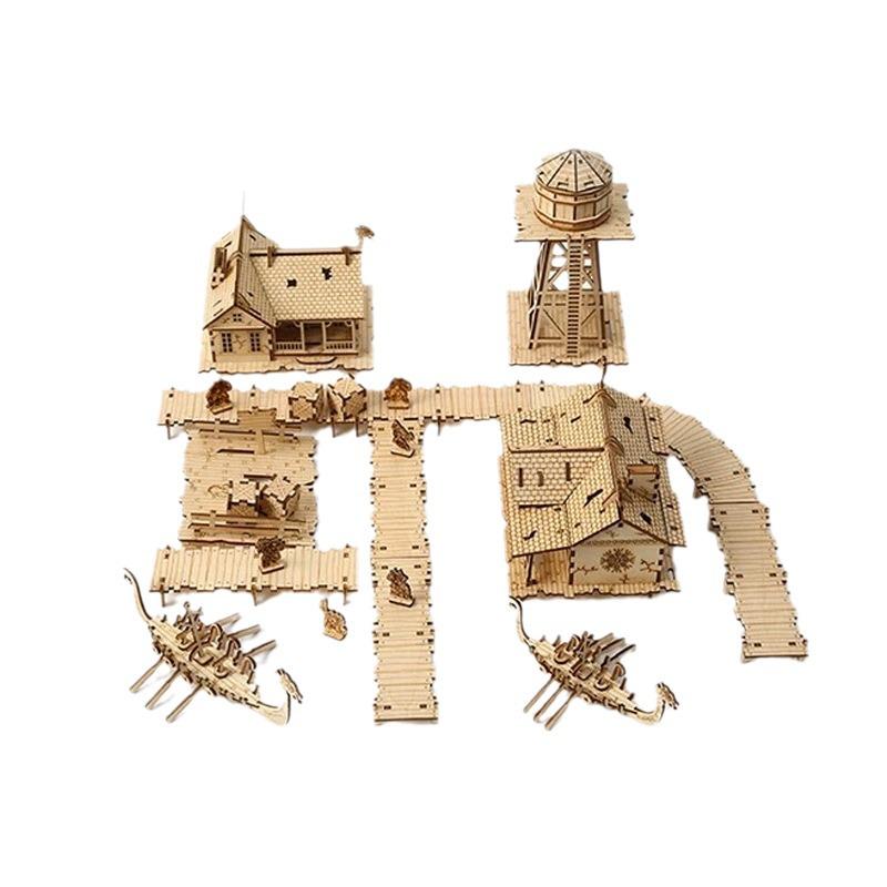 3D Mini Viking Fishing Ground Wooden Jigsaw Puzzle - Educational Toy for Kids