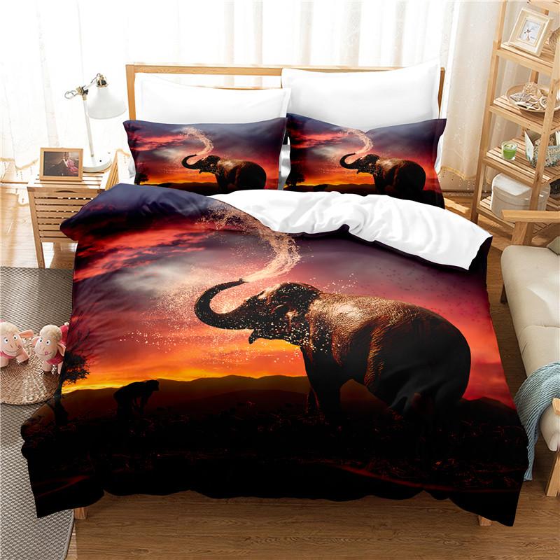 Color Elephant Duvet Cover Set 3D Print Wild Animals Pattern King Queen Full Size Comforter Cover For Kids Boys Girl Bedding Set
