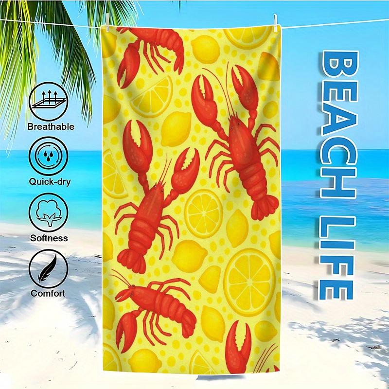 Lemon Lobster Print Beach Towel, Quick Dry High Absorbent Soft Lightweight Microfiber for Swimming Yoga Camping Travel