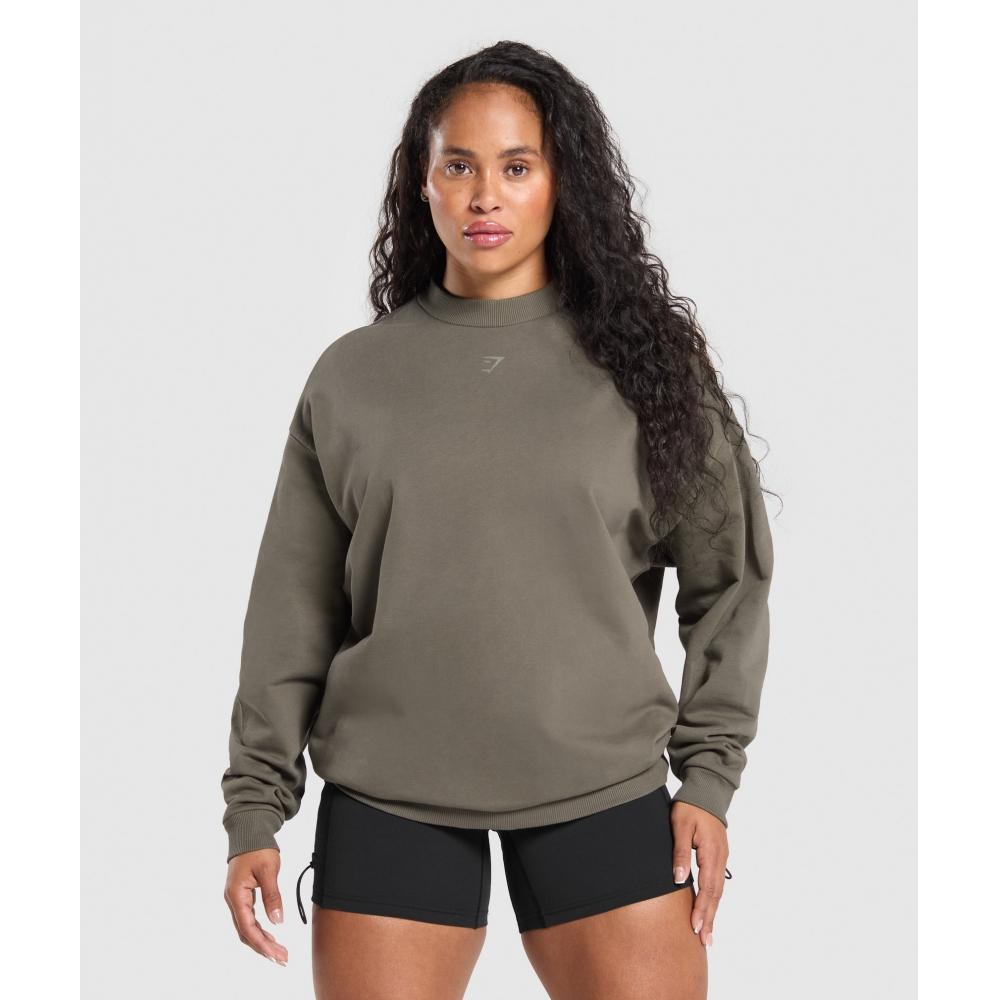 Gymshark Collegiate Sweatshirt Camo Brown B2b1z Nby9