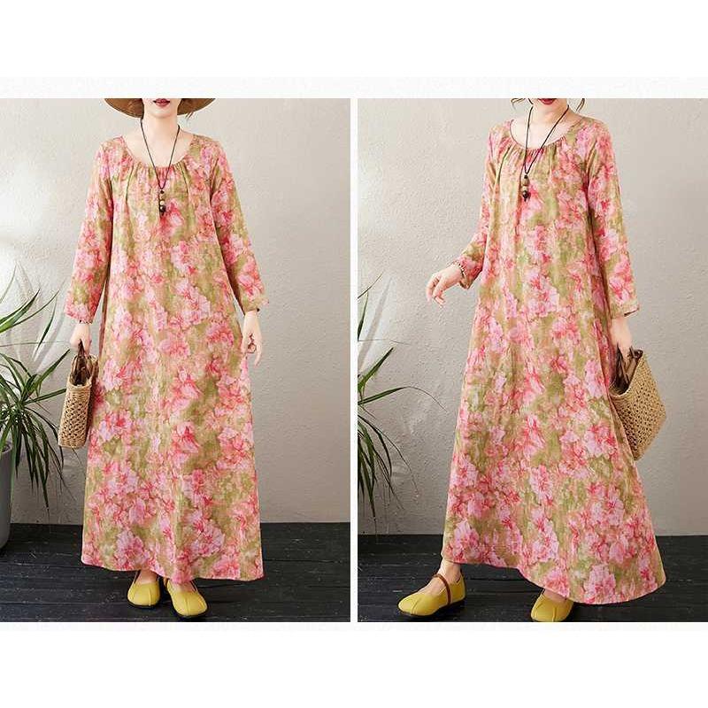 New Round Neck Minimalist Long Sleeve Extra Long Dress Vacation Style