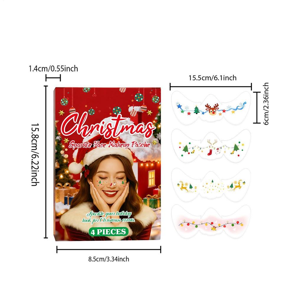 4pcs Christmas Face Tattoo Stickers Waterproof Bells Stars Ribbons Freckles Temporary Tattoo Stickers for Makeup Party Festival